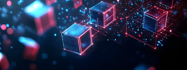Glowing Cubes with Light Streams in Abstract Background