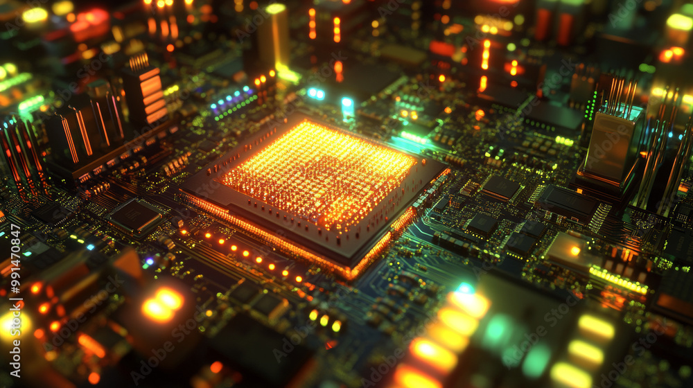 Poster the central processing unit, or cpu, is the brain of a computer. this image shows a 3d representatio