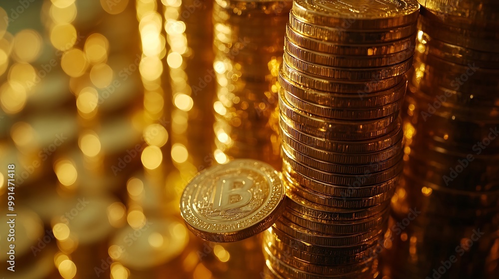 Poster gold coins stacks is representing riches and wealth management coin stack growing and find out the w