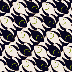 An Abstract Seamless Black and White fish fabric pattern Vector illustration. Geometric ethnic oriental wall art pattern. Design for background, wallpaper, clothing, flooring and all textile prints.