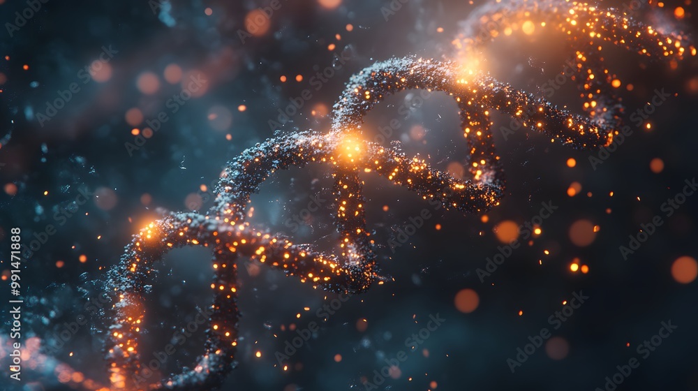 Poster glowing double helix dna structure with sparkles