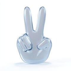 A glass transparent emoji cartoon hand making the peace sign gesture, with fingers straight up and down