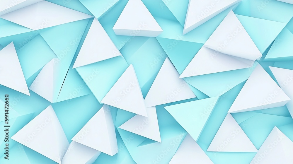 Poster abstract geometric background with blue and white triangular shapes.