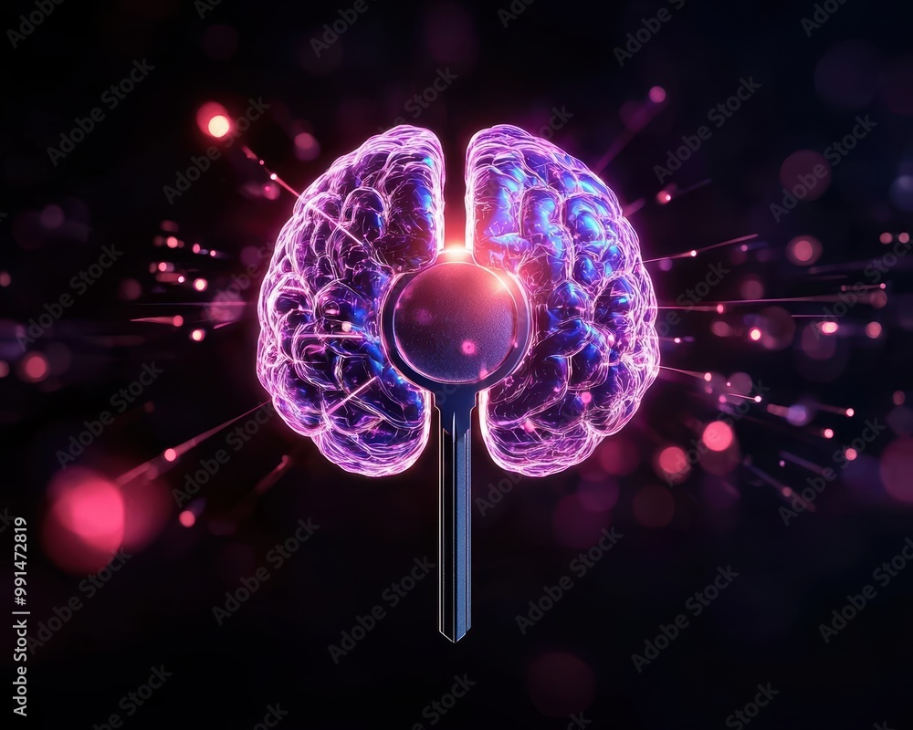 Poster abstract brain design with vibrant colors on a dark background.