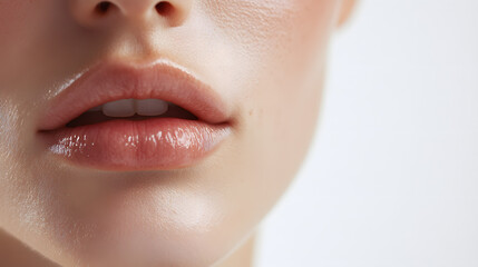 Obraz premium Close up view of beautiful woman lips. Fashion make up, beauty injections concept, cosmetology