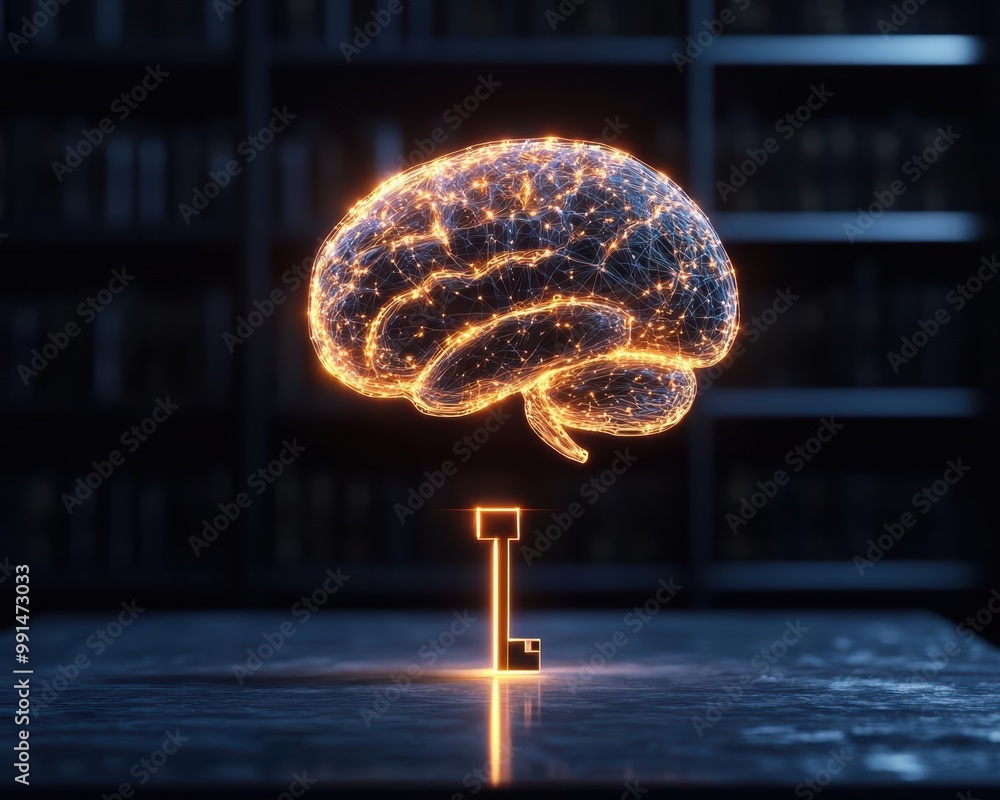Aufkleber conceptual image of a glowing brain and key, symbolizing knowledge and discovery.