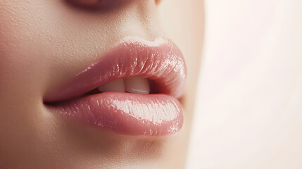 Fototapeta premium Close up view of beautiful woman lips. Fashion make up, beauty injections concept, cosmetology