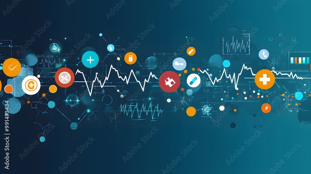 Poster abstract healthcare data visualization with icons and charts