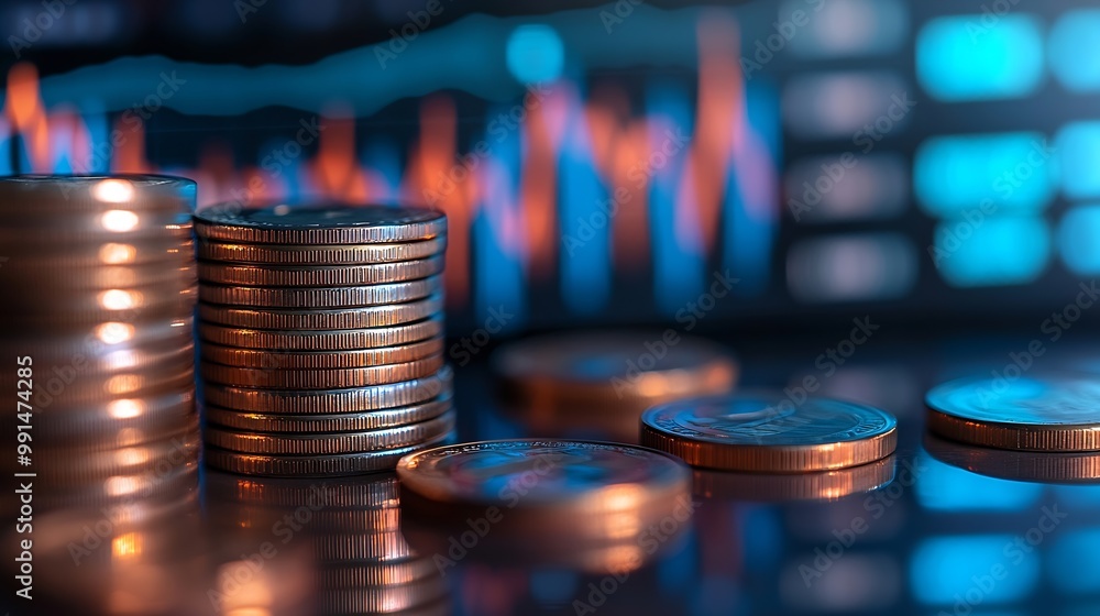 Poster stock funding or money saving graph with coins background for business ideas and design chart for fi