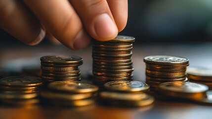 Hand wealth money business finance coin investment growth strategy profit concept on financial banking economy background of success market income cash currency or increase rich budget : Generative AI