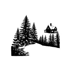 Obraz premium Merry Christmas and Happy New Year illustration, for greeting cards, posters, holiday covers. Xmas festive linocut black hand drawn.