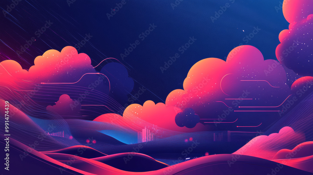 Poster a futuristic design featuring abstract clouds representing a cloud computing system. the background 