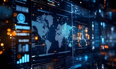 Obraz premium Futuristic Digital Data Display with Global Map