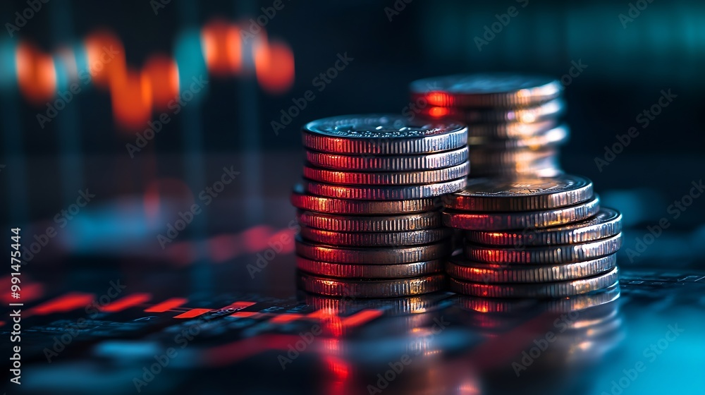 Aufkleber Stack of money coin with trading graph financial investment concept use for background : Generative AI