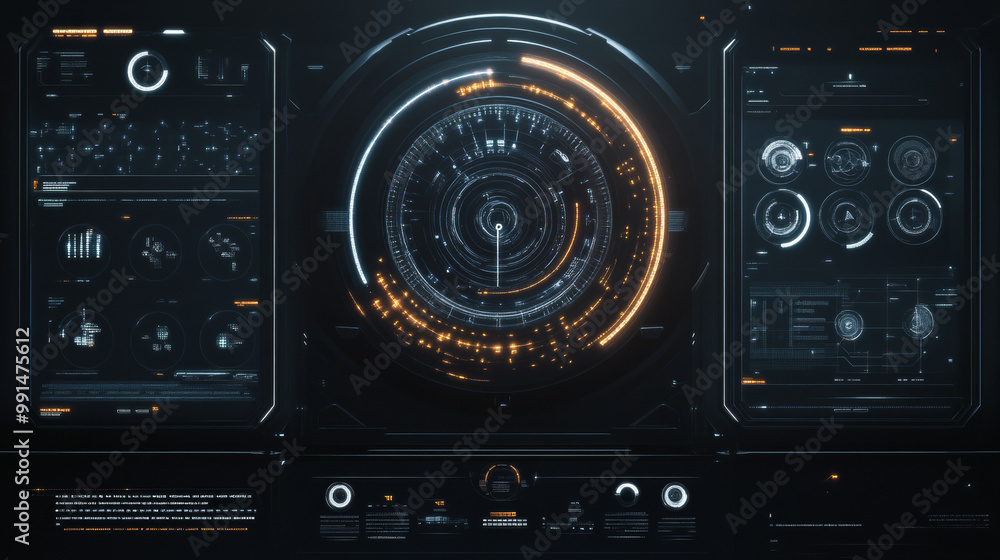 Poster modern, futuristic user interface elements designed for science fiction games. the abstract hud incl