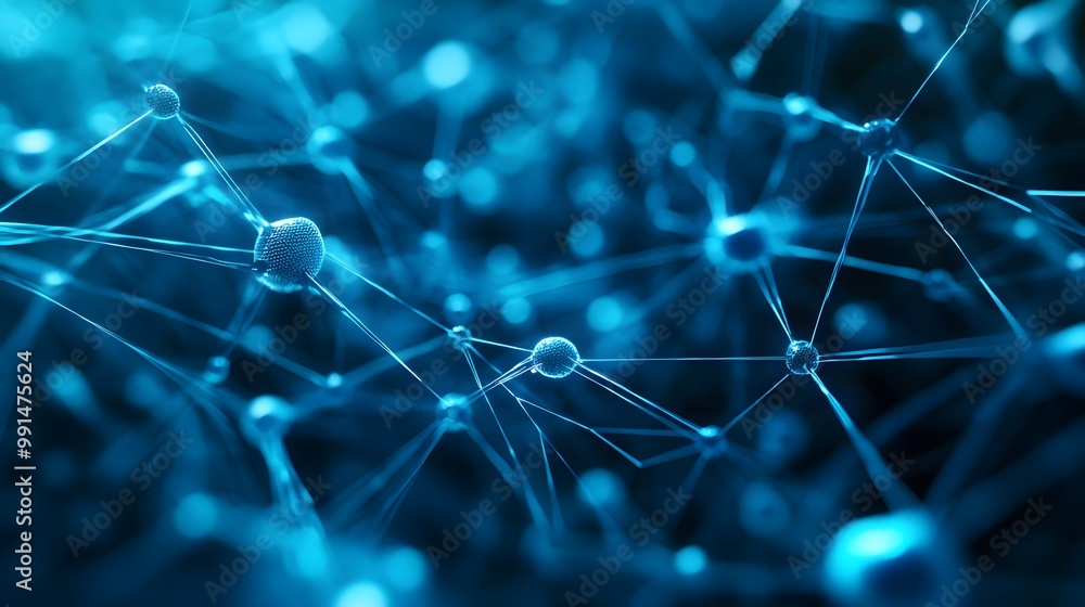 Poster abstract blue network with interconnected nodes