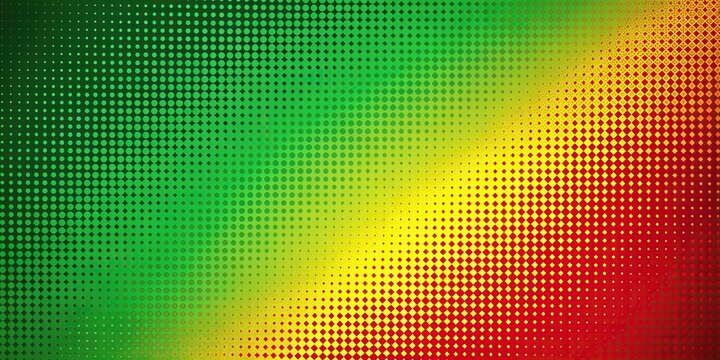 Abstract modern background featuring a gradient of green, yellow, and red colors with halftone decoration in a Rasta theme, trendy, textured, artistic, decoration, Rasta, green, design