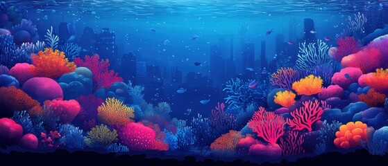 Underwater coral reef city vector flat minimalistic isolated illustration