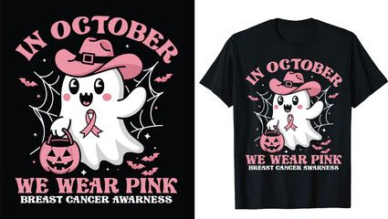 Ghosts Sweatshirt, Breast Cancer Awareness Halloween T-Shirt, Support Breast Cancer Support Tee,Retro Breast Cancer Png, Breast Cancer Awareness Png, Halloween Pink Ghost png, Halloween Shirt 