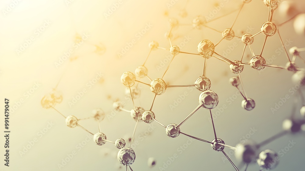 Poster abstract molecular structure with shiny metallic spheres and thin connecting rods