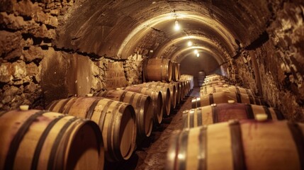 Wine barrels in a cellar