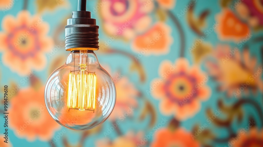 Poster close-up of a decorative bulb with a patterned background, with plenty of copy space on the right si