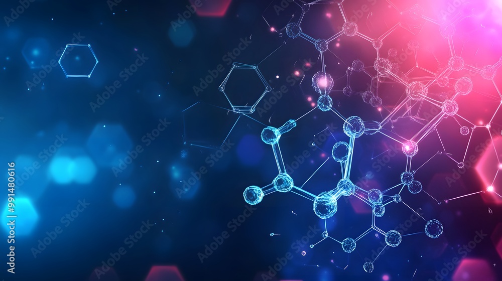 Aufkleber abstract 3d render of a molecular structure with bokeh lights