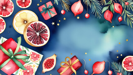 Fototapeta premium yalda night celebration with gifts WATERCOLOE ILLUSTRATION