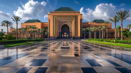 Obraz premium Landscape of Majestic Grand Theatre of Rabat Morocco_Paysage du Majestueux Grand Thtre de Rabat Maroc : Generative AI