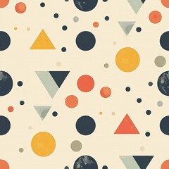 A seamless pattern with interlocking geometric shapes such as triangles, hexagons, and circles in pastel colors