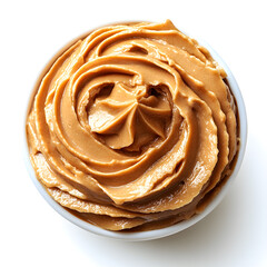 Fototapeta premium Creamy peanut butter swirl top view isolated on white background