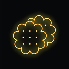 Yellow neon sign illuminating in the dark, showing two appetizing flower shaped cookies, ideal for bakery or sweet shop