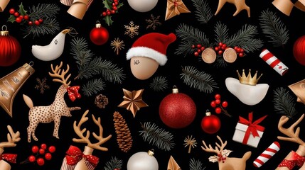 Craft a seamless design with Christmas crackers, paper crowns, and festive jokes, adding a touch of fun to the holiday season