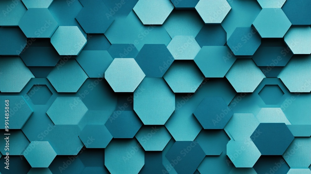 Poster abstract geometric pattern of hexagonal shapes in shades of blue.