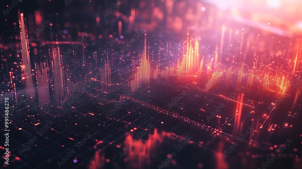Poster Business and economic growth on global business network Data analysis of financial and banking Stock AI Technology and data connection Security Blockchain and Networking Business strat : Generative AI