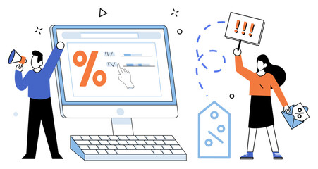 Product promotion vector illustration. Product promotion metaphor, dance, choreographs seamless fusion marketing elements Promo, beacon, guides customers towards allure product, promising unique