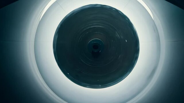 Black liquid spinning inside a container