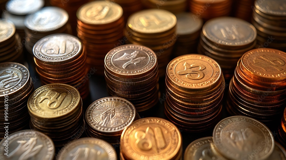 Aufkleber closeup of the coins stack for a financial business presentation background home loan money saving s