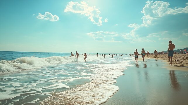 Beach friends and family on the beach lifestyle people vacation holiday on beach Summer holiday having fun concept : Generative AI