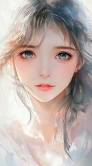 Beautiful anime-style girl with large expressive eyes and soft pastel tones