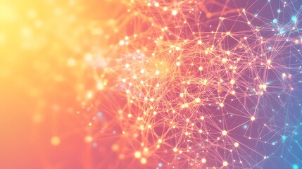 Abstract Network of Interconnected Glowing Points with a Warm Color Gradient Background