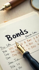 Bonds document with fountain pen and financial details