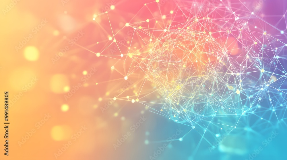 Poster abstract network of interconnected points and lines on a gradient background