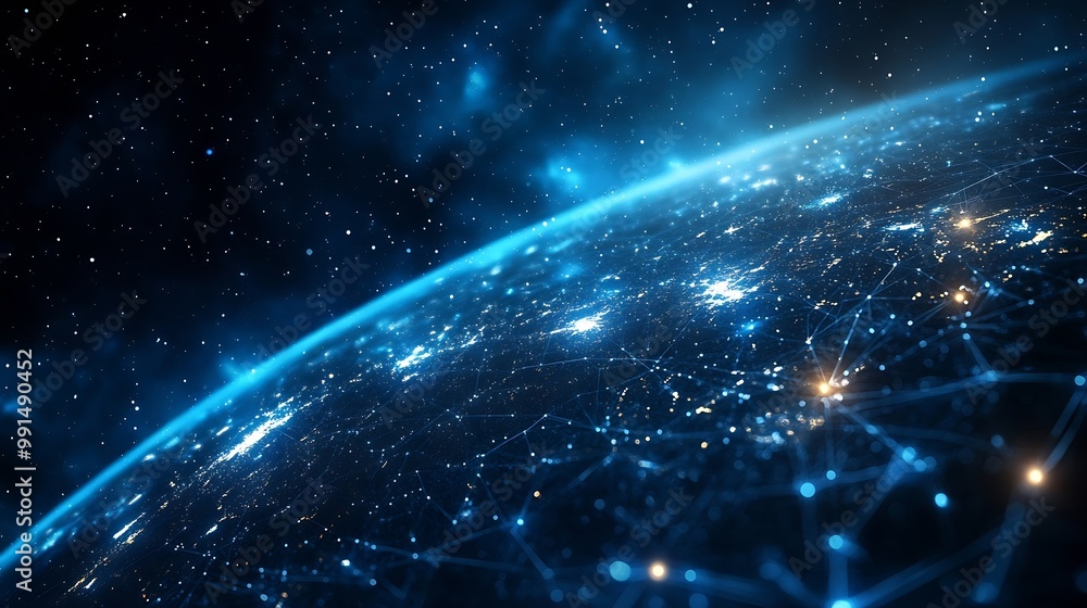 Fototapete Global business network digital technology data exchange concept Business Intelligence and cloud computing digital marketing data processing and blockchain technology management : Generative AI
