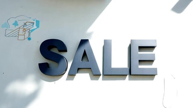 Word SAL" in monospaced style, written in dark blue, stands out against a clean, modern shopping-themed background