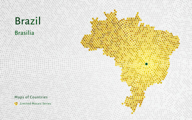 Gold Glossy map of Brazil: A Mosaic Map with Brasilia at its Center