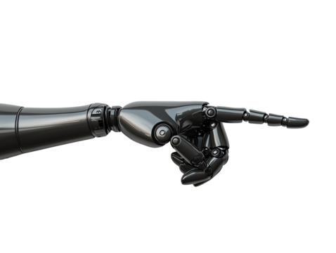 a black robot hand pointing
