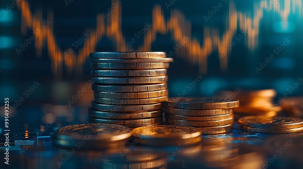 Poster stock funding or money saving graph with coins background for business ideas and design chart for fi