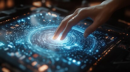 Hand touching modern interface digital transformation and metaverse concept Connection next generation technology and new era of innovation : Generative AI