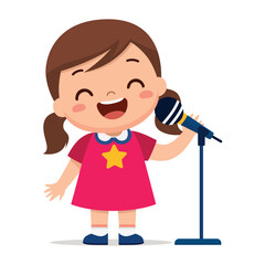 Happy cute kid girl sing a song with a microphone Illustration
